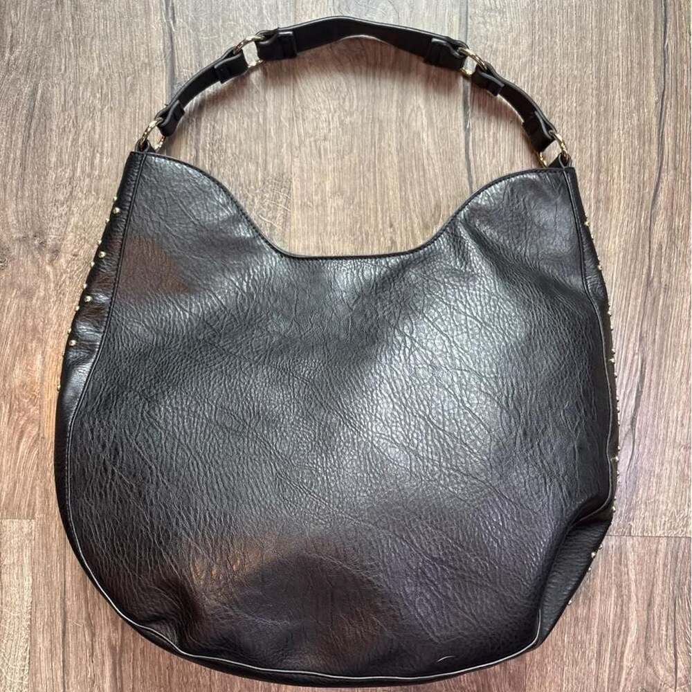 I-N-C Black Suede and Leather Studded Hobo Bag - Picture 3 of 7